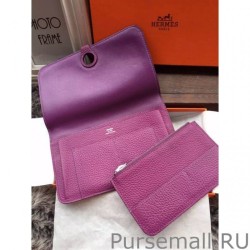 AAA+ Hermes Dogon Wallet In Cyclamen Leather