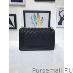 Wholesale Medium Chevron Boy Flap Shoulder Bag A67086 Black Golden Hardware