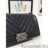 AAA+ Medium Chevron Boy Flap Shoulder Bag A67086 Black Silver Hardware