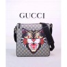 UK Angry cat print GG Supreme Flat Messenger 473886 Coffee