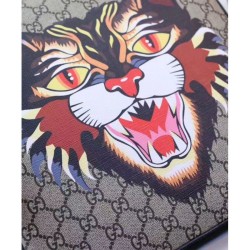 UK Angry cat print GG Supreme Flat Messenger 473886 Coffee