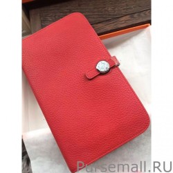 AAA+ Hermes Dogon Wallet In Vermillion Leather