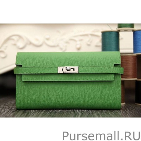 Designer Hermes Kelly Longue Wallet In Bamboo Epsom Leather