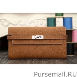 Perfect Hermes Kelly Longue Wallet In Brown Clemence Leather
