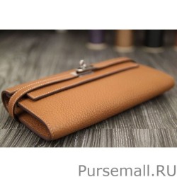 Perfect Hermes Kelly Longue Wallet In Brown Clemence Leather