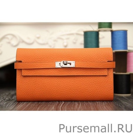 High Quality Hermes Kelly Longue Wallet In Orange Clemence Leather