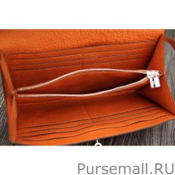 High Quality Hermes Kelly Longue Wallet In Orange Clemence Leather