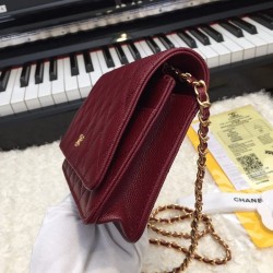 Perfect Stitch Chain Grained Calfskin Woc Bag A33814 Claret