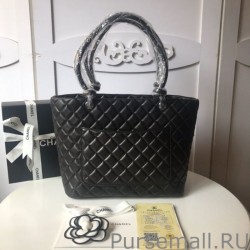 Replicas Cambon Lambskin Tote Bag with White CC A25169 Black