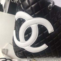 Replicas Cambon Lambskin Tote Bag with White CC A25169 Black