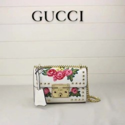 Luxury Padlock embroidered leather Shoulder Bag 432182 White