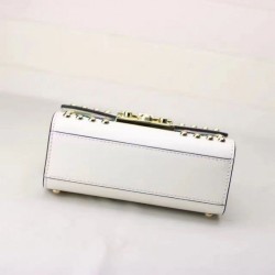 Luxury Padlock embroidered leather Shoulder Bag 432182 White