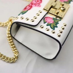 Luxury Padlock embroidered leather Shoulder Bag 432182 White