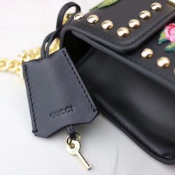 Knockoff Padlock embroidered leather Shoulder Bag 432182 Black