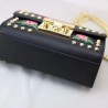 Knockoff Padlock embroidered leather Shoulder Bag 432182 Black