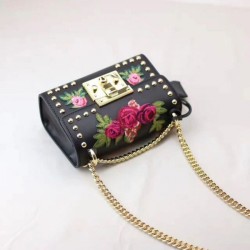 Knockoff Padlock embroidered leather Shoulder Bag 432182 Black