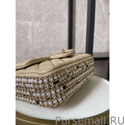 Replica Tweed Side Pearl Classic Bag AS1740 Apricot