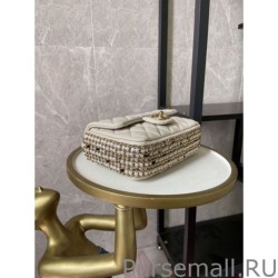 Copy Tweed Side Pearl Classic Bag AS1740 Beige