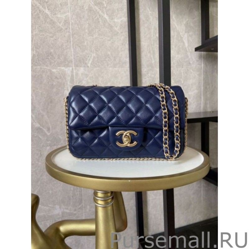 Replicas Tweed Side Pearl Classic Bag AS1740 Blue