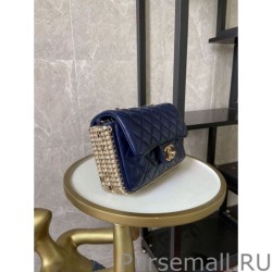 Replicas Tweed Side Pearl Classic Bag AS1740 Blue