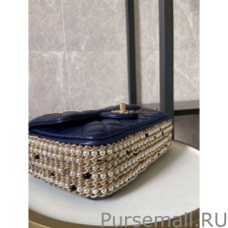 Replicas Tweed Side Pearl Classic Bag AS1740 Blue