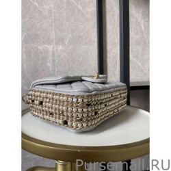 Knockoff Tweed Side Pearl Classic Bag AS1740 Silver