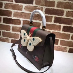 Inspired Leather Top Handle Bag with Moth 488691 Coffee