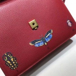 Top Leather Top Handle Bag with Moth 488691 Red