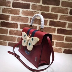 Top Leather Top Handle Bag with Moth 488691 Red