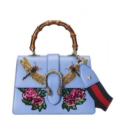 Designer Dionysus Embroidered Leather Top Handle Bag 448075 Light Blue