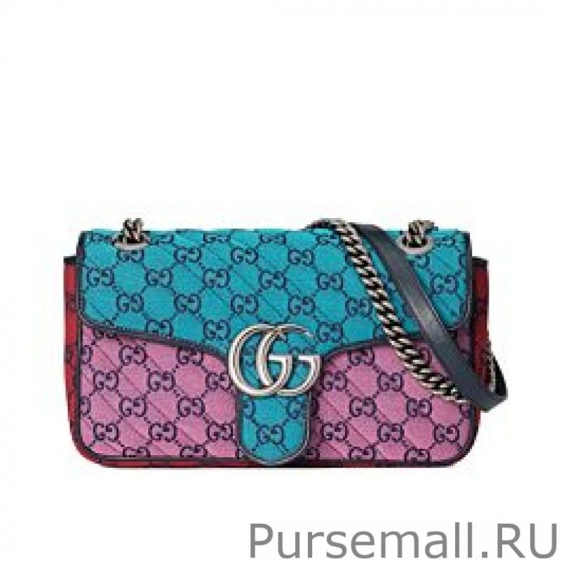 Designer GG Marmont Multicolour Small Shoulder Bag 443497 Blue