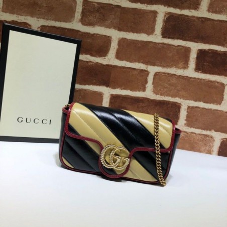 High Quality GG Marmont Super Mini Bag 574969 Black / Apricot