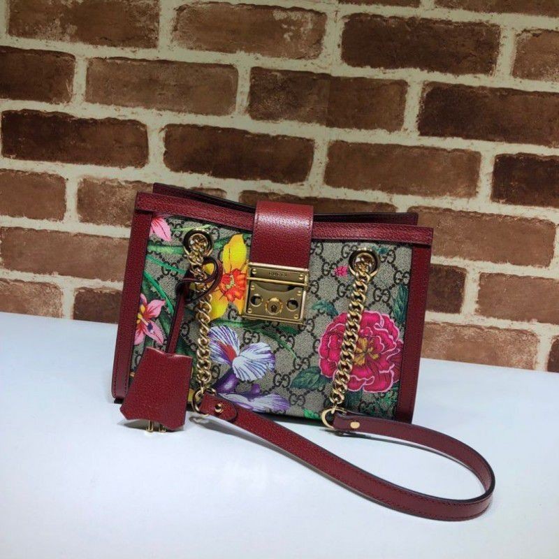 AAA+ Padlock GG Flora Small Shoulder Bag 498156 Red