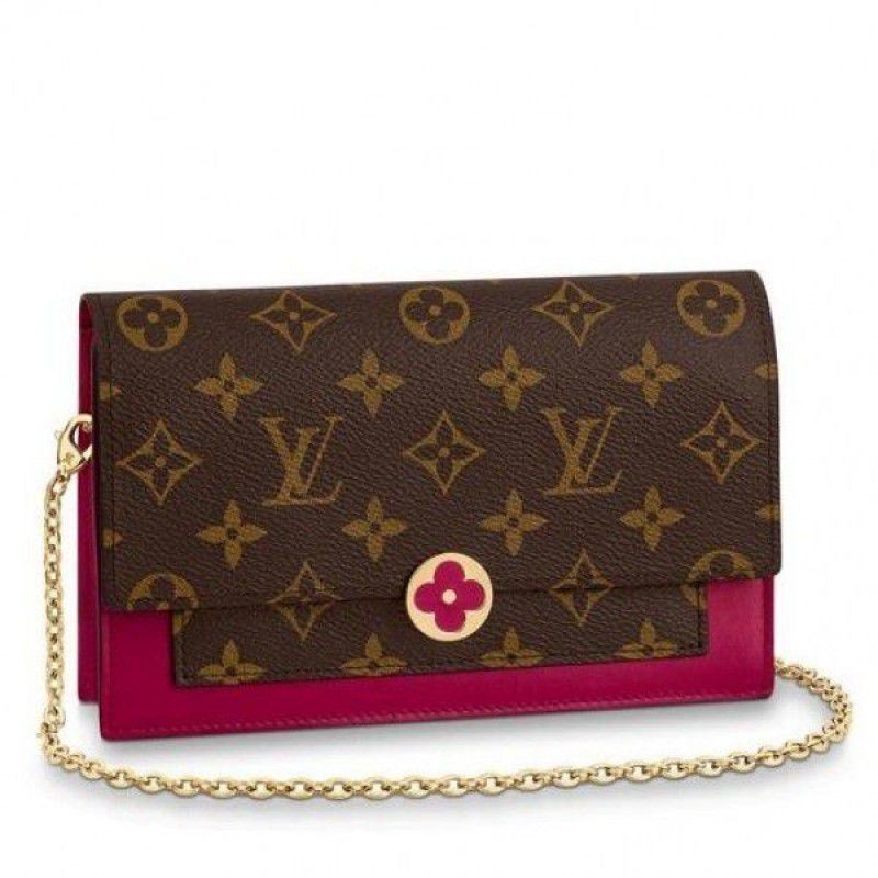 Replicas Flore Chain Wallet Monogram Canvas M67404 Red